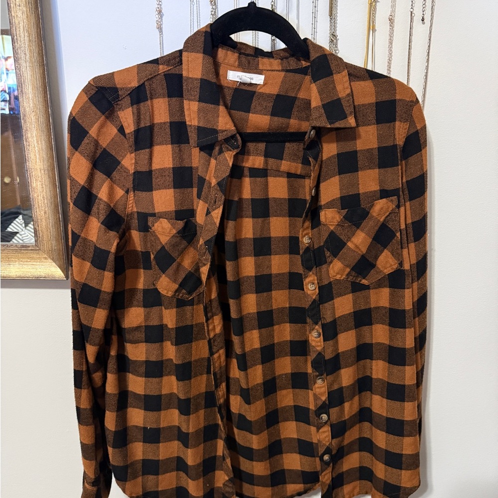 Maurices Black and Orange Plaid Button-Down Shirt